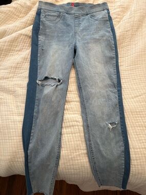 SPANX Light Blue Skinny Jeans with Dark Blue Side Panels